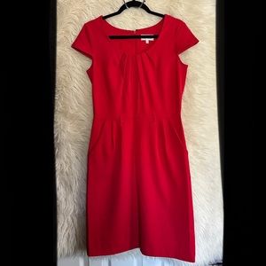 Bright red dress great for work with pockets 😍